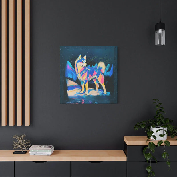 Vibrant Husky Abstract Pop Art Matte Canvas Print LavenderCeleste