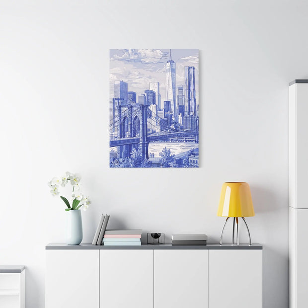 New York City Toile Art – Blue Scenic Skyline Matte Canvas LavenderCeleste