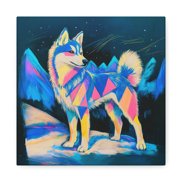 Vibrant Husky Abstract Pop Art Matte Canvas Print LavenderCeleste