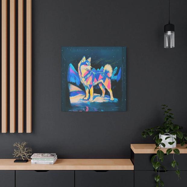 Vibrant Husky Abstract Pop Art Matte Canvas Print LavenderCeleste