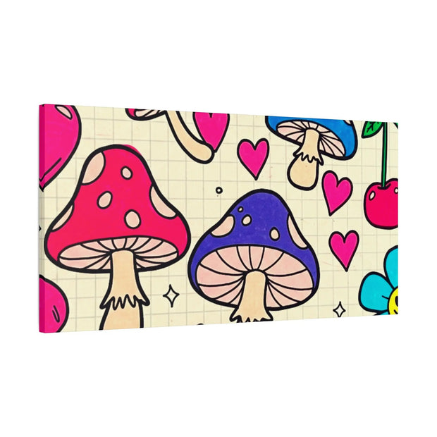Kawaii Mushroom Cherry Flower Matte Canvas Print LavenderCeleste