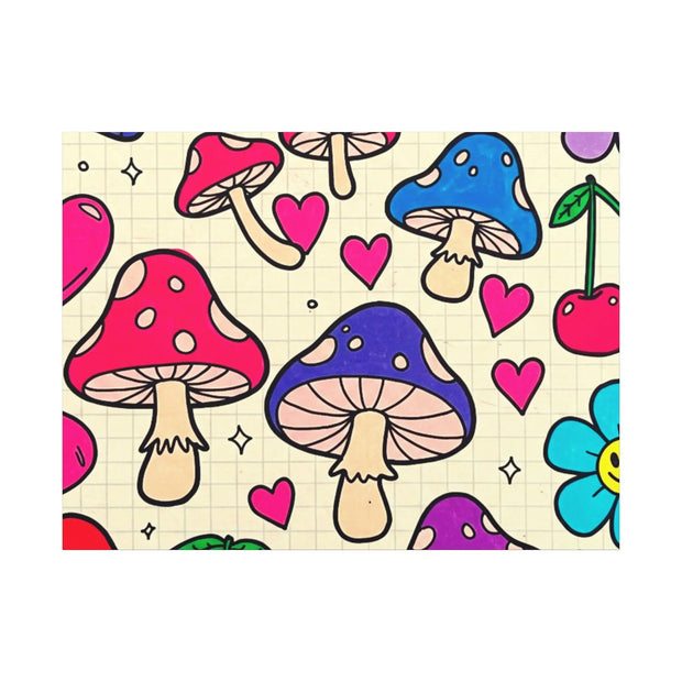 Kawaii Mushroom Cherry Flower Matte Canvas Print LavenderCeleste