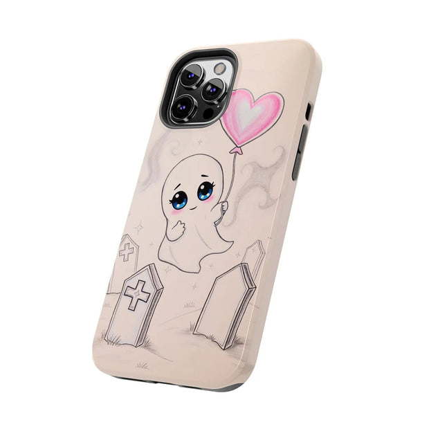 Sad Ghost with Heart Balloon Kawaii Tough Phone Case LavenderCeleste