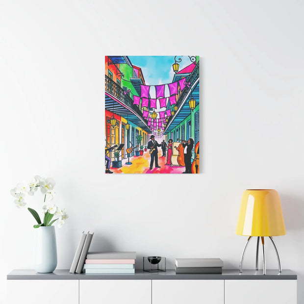 Vibrant New Orleans Jazz Street Matte Canvas – French Quarter Music Scene Printify