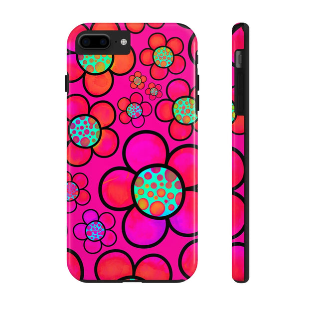 Hot Pink Retro Flower Power Tough Phone Case LavenderCeleste