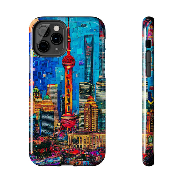 Shanghai Skyline Collage Pop Art Tough Phone Case LavenderCeleste