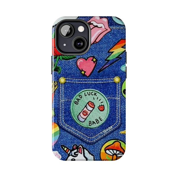 Retro Kidcore Denim Patch Tough Phone Case LavenderCeleste