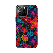 Neon Crochet Floral Tough Phone Case – Vibrant Retro Handmade Pattern Printify