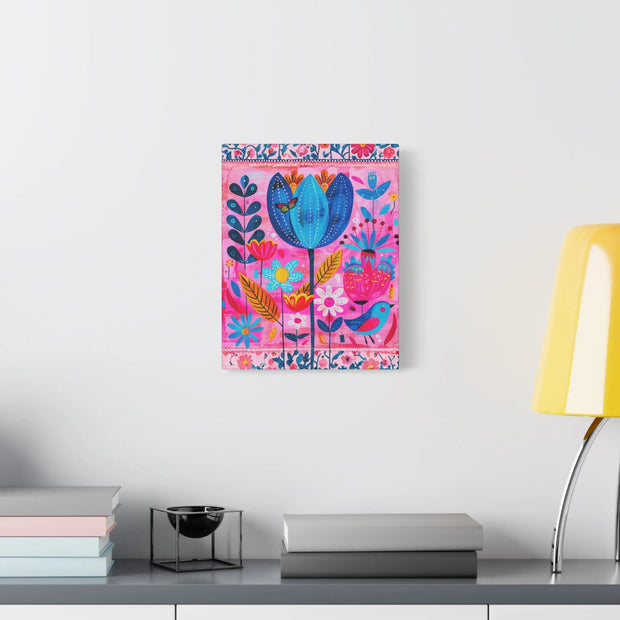 Whimsical Pink Blue Floral Matte Canvas Art LavenderCeleste