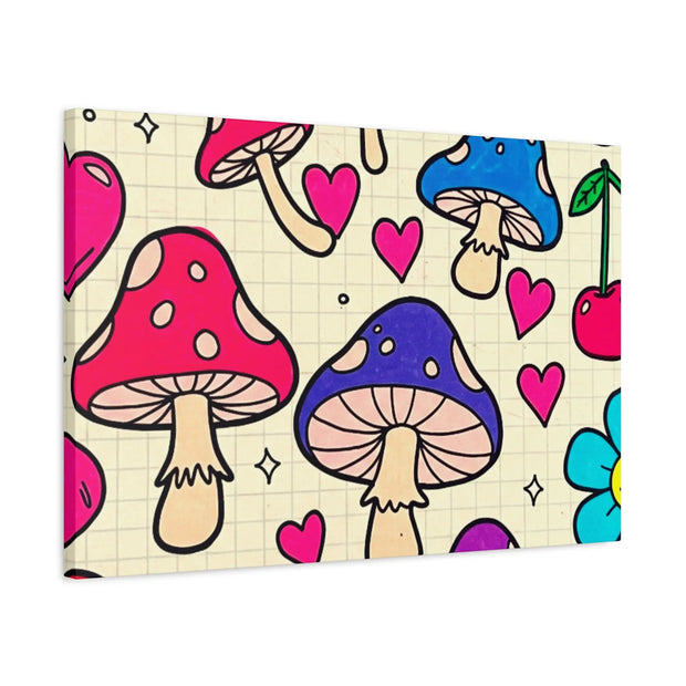Kawaii Mushroom Cherry Flower Matte Canvas Print LavenderCeleste