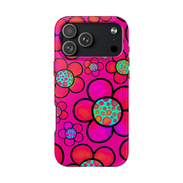 Hot Pink Retro Flower Power Tough Phone Case LavenderCeleste