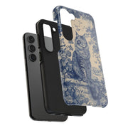 Maine Coon Toile Tough Phone Case – Vintage Blue Floral Cat Pattern - LavenderCeleste