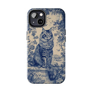 Maine Coon Toile Tough Phone Case – Vintage Blue Floral Cat Pattern - LavenderCeleste
