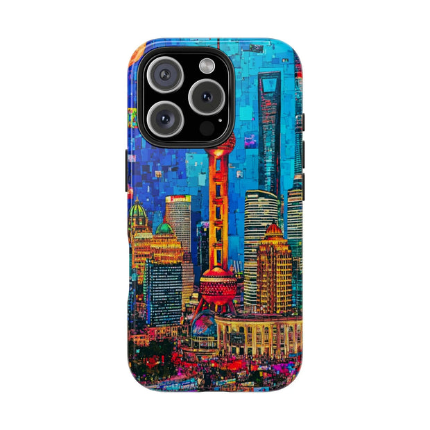 Shanghai Skyline Collage Pop Art Tough Phone Case LavenderCeleste