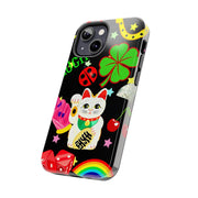 Lucky Symbols Tough Phone Case – 777 Dice Rainbow Maneki Neko Design - LavenderCeleste