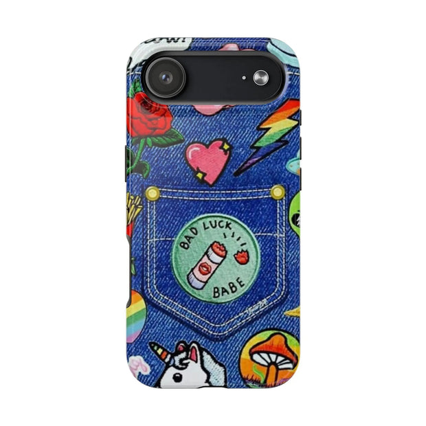 Retro Kidcore Denim Patch Tough Phone Case LavenderCeleste
