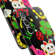 Lucky Symbols Tough Phone Case – 777 Dice Rainbow Maneki Neko Design - LavenderCeleste