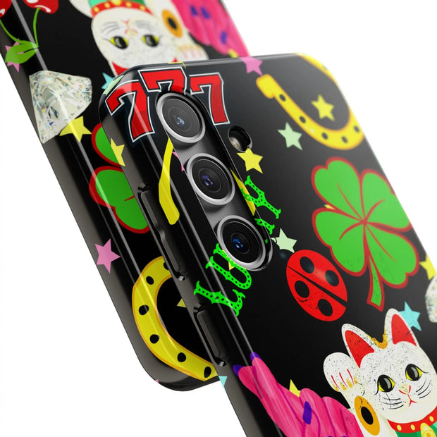 Lucky Symbols Tough Phone Case – 777 Dice Rainbow Maneki Neko Design - LavenderCeleste