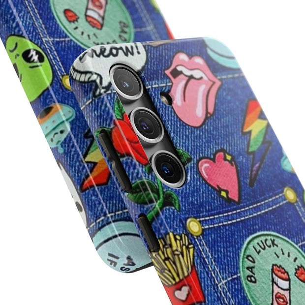 Retro Kidcore Denim Patch Tough Phone Case LavenderCeleste