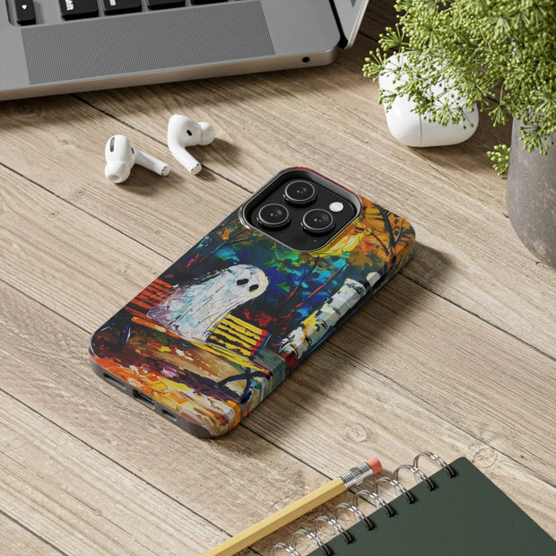 Lonely Ghost Tough Phone Case – Abstract Fall Park Bench Painting