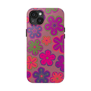Retro Neon Groovy Flowers Tough Phone Case – 70s Psychedelic Floral Pattern Printify