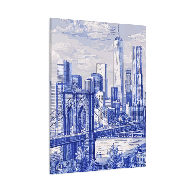 New York City Toile Art – Blue Scenic Skyline Matte Canvas LavenderCeleste