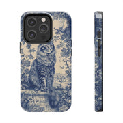 Maine Coon Toile Tough Phone Case – Vintage Blue Floral Cat Pattern - LavenderCeleste