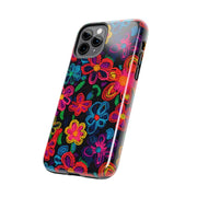 Neon Crochet Floral Tough Phone Case – Vibrant Retro Handmade Pattern Printify
