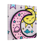 Kawaii Sun and Moon Doodle Matte Canvas Art Print LavenderCeleste
