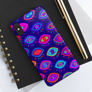 Trippy Neon Evil Eye Protective Tough Phone Case LavenderCeleste