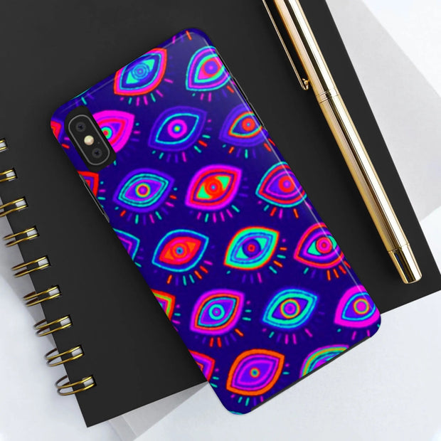 Trippy Neon Evil Eye Protective Tough Phone Case LavenderCeleste