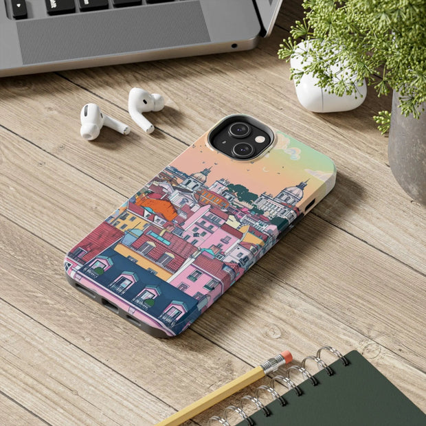 Lisbon Portugal Tough Phone Case – Pastel City Skyline Aesthetic
