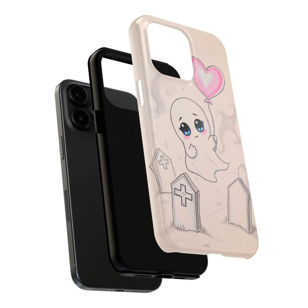 Sad Ghost with Heart Balloon Kawaii Tough Phone Case LavenderCeleste