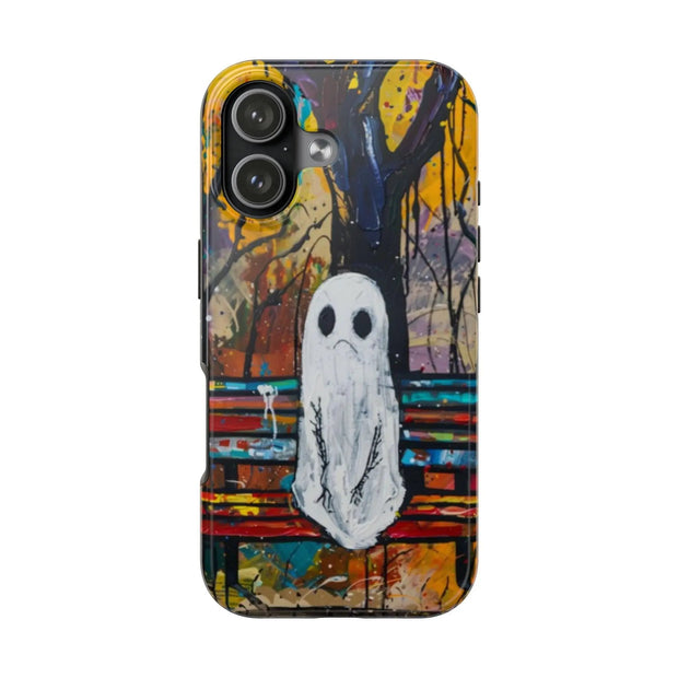 Sad Ghost on Park Bench Abstract Art Phone Case LavenderCeleste