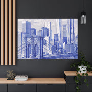 New York City Toile Art – Blue Scenic Skyline Matte Canvas Printify