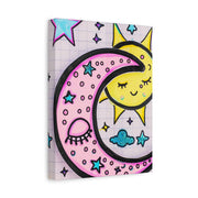 Kawaii Sun and Moon Doodle Matte Canvas Art Print LavenderCeleste