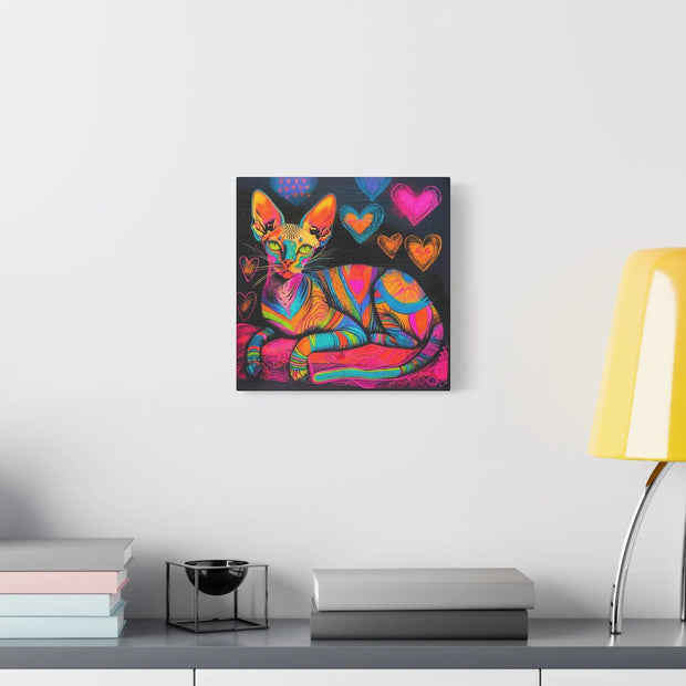Neon Sphynx Love Pop Art Matte Canvas Wall Art LavenderCeleste