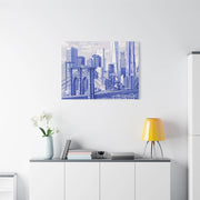 New York City Toile Art – Blue Scenic Skyline Matte Canvas Printify