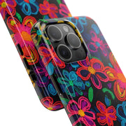 Neon Crochet Floral Tough Phone Case – Vibrant Retro Handmade Pattern LavenderCeleste