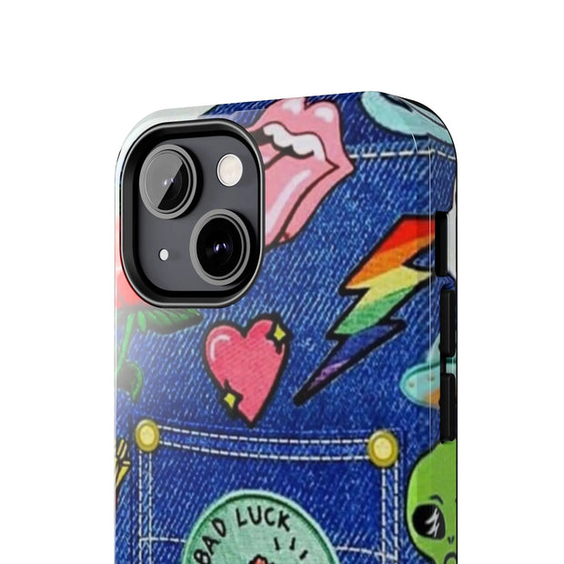 Retro Kidcore Denim Patch Tough Phone Case LavenderCeleste