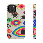 White Neon Evil Eye Psychedelic Pattern Tough Phone Case LavenderCeleste