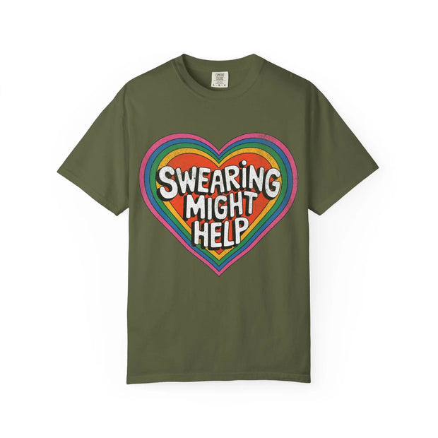Swearing Might Help Retro Rainbow Comfort Colors Tee LavenderCeleste