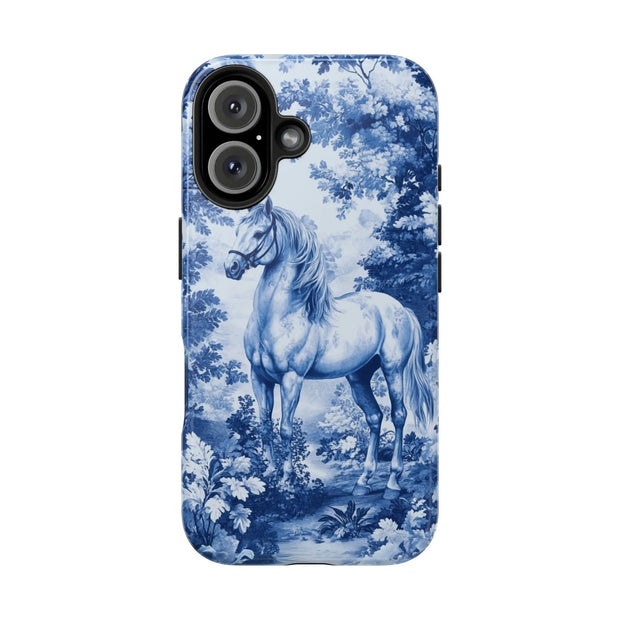 Blue Toile Horse Country Scenic Tough Phone Case LavenderCeleste