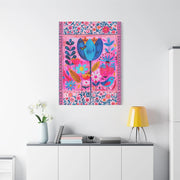 Whimsical Pink Blue Floral Matte Canvas Art LavenderCeleste
