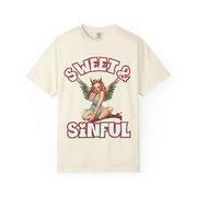 Sweet & Sinful Angel Devil Retro Comfort Colors Tee LavenderCeleste