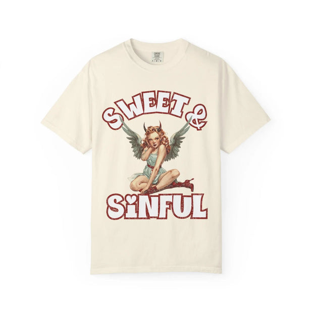 Sweet & Sinful Angel Devil Retro Comfort Colors Tee LavenderCeleste