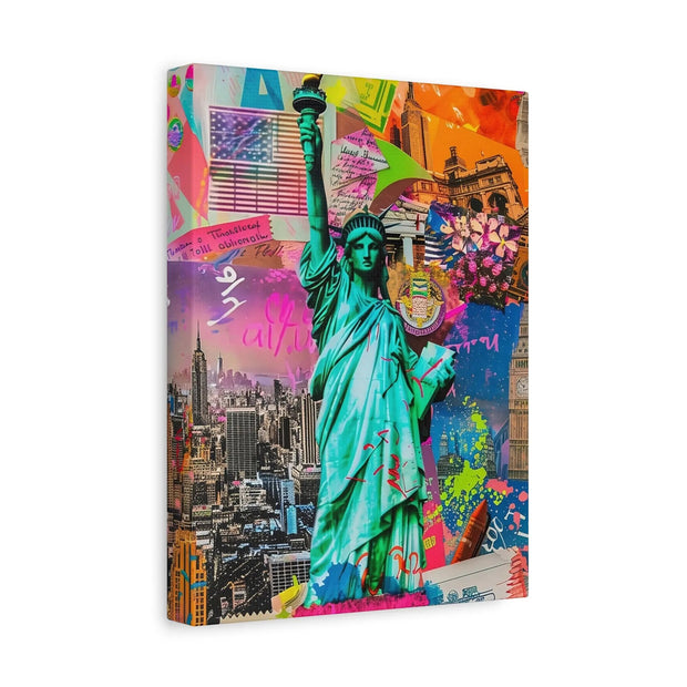 Vibrant New York Collage Matte Canvas – Statue of Liberty Pop Art Printify
