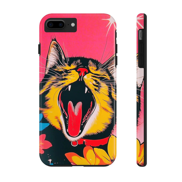 Yawning Cat Pop Art Bright Retro Aesthetic Tough Phone Case LavenderCeleste