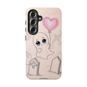 Sad Ghost with Heart Balloon Kawaii Tough Phone Case LavenderCeleste