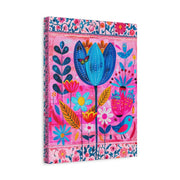 Whimsical Pink Blue Floral Matte Canvas Art LavenderCeleste